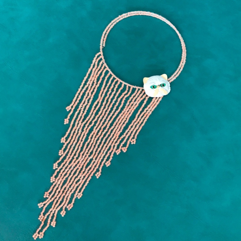 Pink Persian cat drop necklace